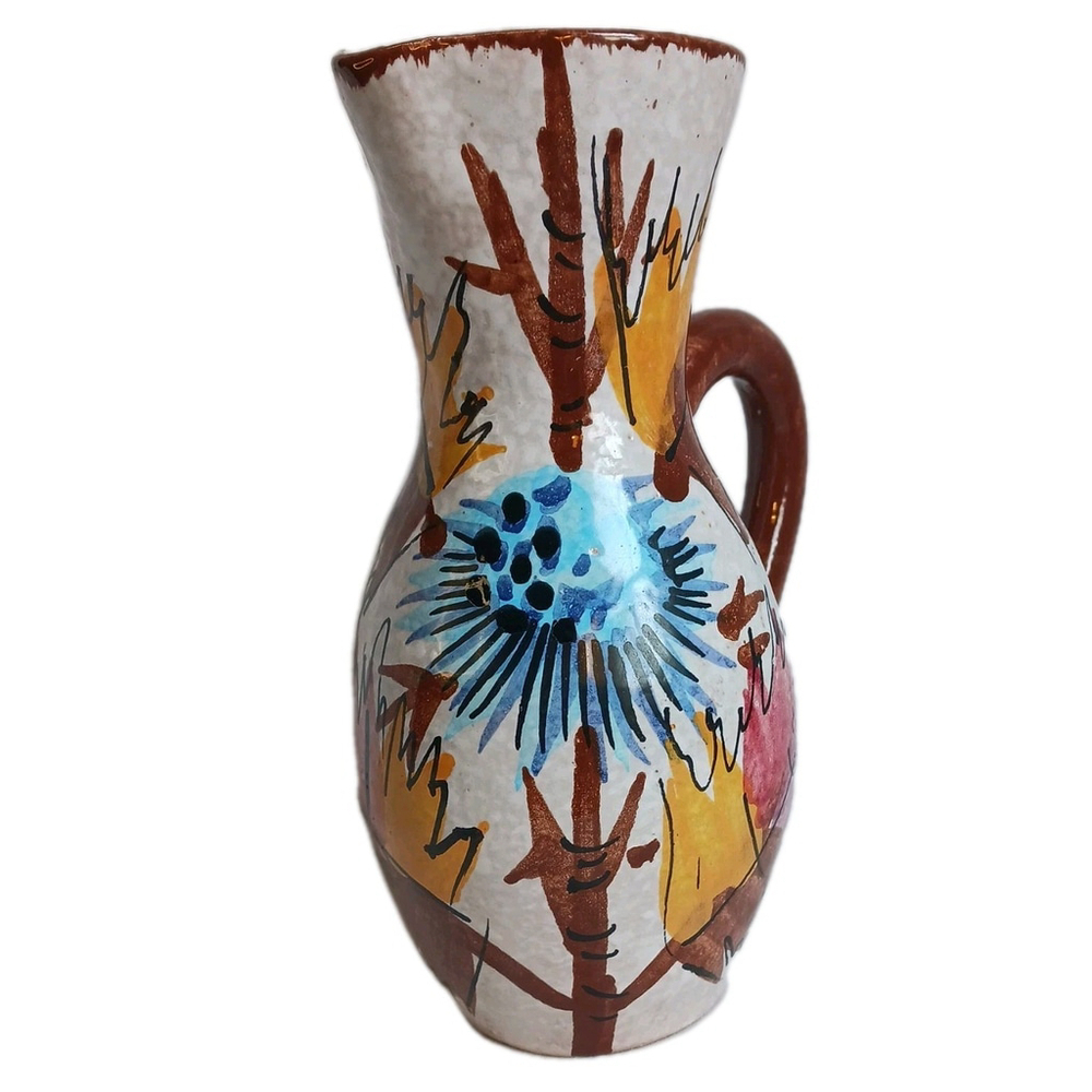 Vintage Mid Century Art Pottery Pitcher Italy White Lava Glaze
